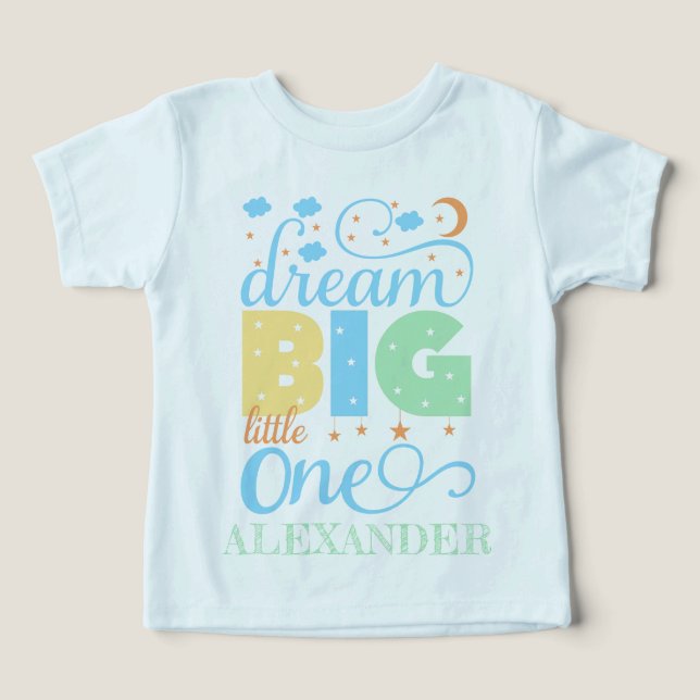 Dream Big Little One Blue Pojke 1st Birthday T Shirt (Design Framsida)