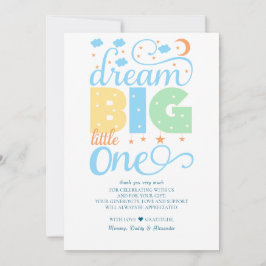 Dream Big Little One Blue Pojke 1st Birthday Tack Kort