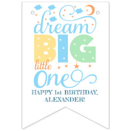 Dream Big Little One Blue Pojke 1st Birthday Vimplar