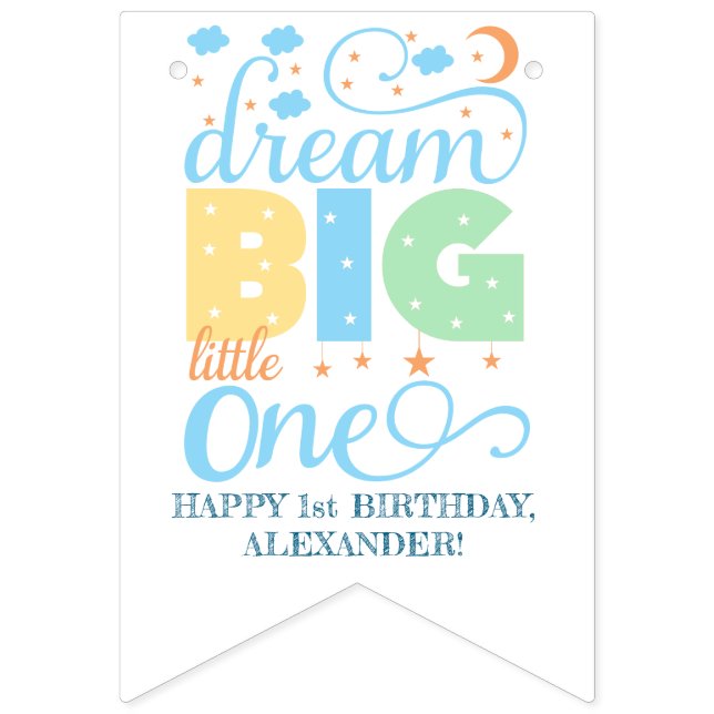 Dream Big Little One Blue Pojke 1st Birthday Vimplar (Första flaggan)