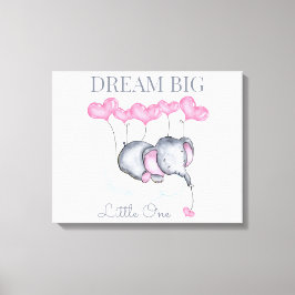 Dream Big Little One Cute Flicka Elephant Canvastryck