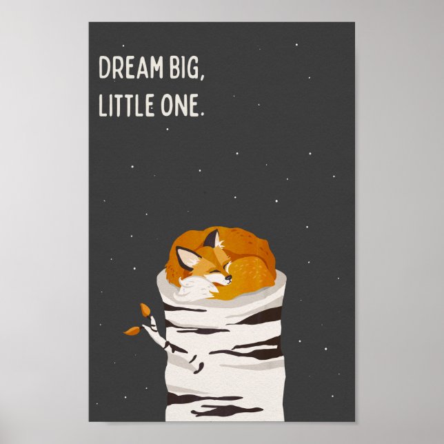 "Dream Big Little One" Cute Fox & Moon Art Kids Poster (Framsidan)