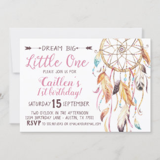 Dream Big Little One First Birthday Dreamcatcher Inbjudningar