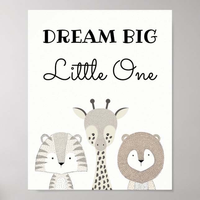 Dream Big Little One Jungle Safari Nursery Art Poster (Framsidan)