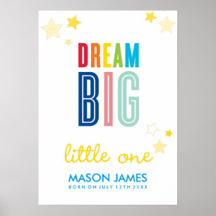 DREAM BIG LITTLE ONE namn typografi ljusa färger Poster