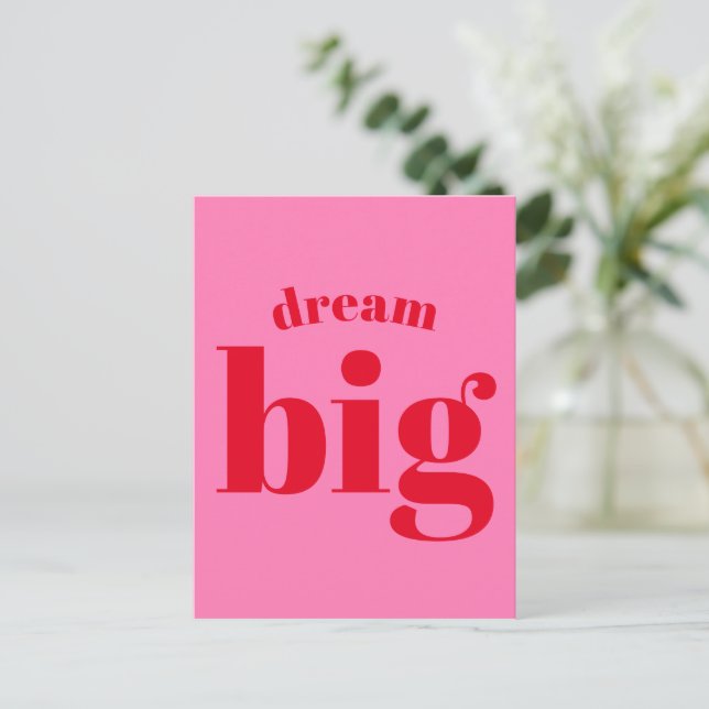 Dream Big! Modern fetstil - Shock rosa Vykort (Stående Fram)