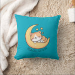 Dream Big Nap är ofta katt på Måne Kudde<br><div class="desc">Den blå kudden med sovande orange,  ingerkatten sover på en gult måne. Tre stjärnor är prickade runt kattarna öron. Under katten i ett enkelt svart skript står "Dream Big,  Nap Often"</div>