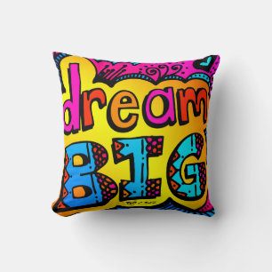 Dream Big Neon Graffiti Tecknad Bok Illustration Kudde