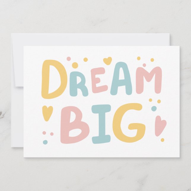 Dream Big Pastel Hearts Kort (Framsida)