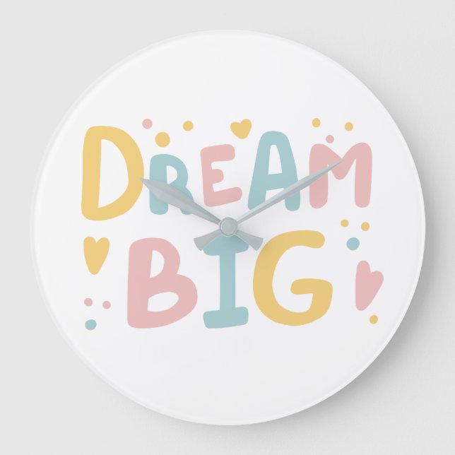 Dream Big Pastel Hearts Stor Klocka (Framsida)