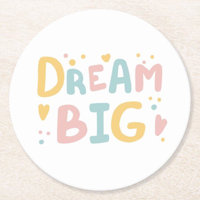 Dream Big Pastel Hearts Underlägg Papper Rund (Framsidan)