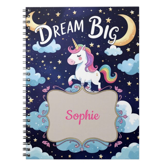 Dream Big - Personlig Magic Unicorn Anteckningsbok (Framsidan)