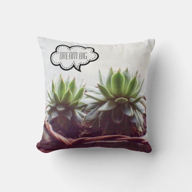 Dream Big Phrase Succulent Aeonium Kudde (Framsida)