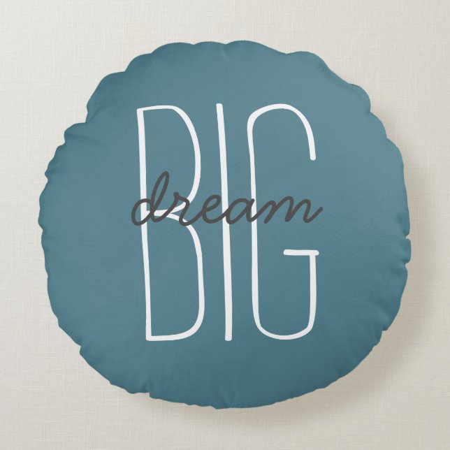 Dream Big Quote Turcos, Grått & White Decorative Rund Kudde (Framsidan)