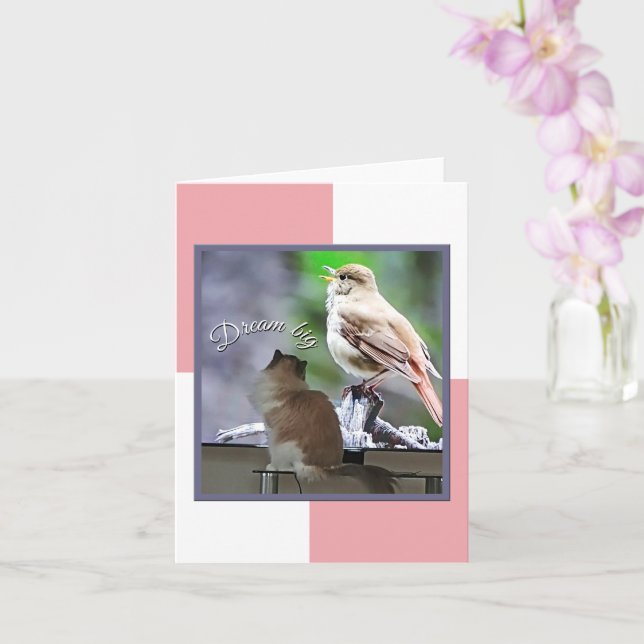 Dream Big Ragdoll Cat Bird Note Card Kort (Orkide)