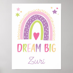 Dream Big Rainbow Hearts Stars Girls Poster
