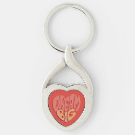 Dream Big: Red Heart Powerful Slogan Twisted Heart Silverfärgad Nyckelring