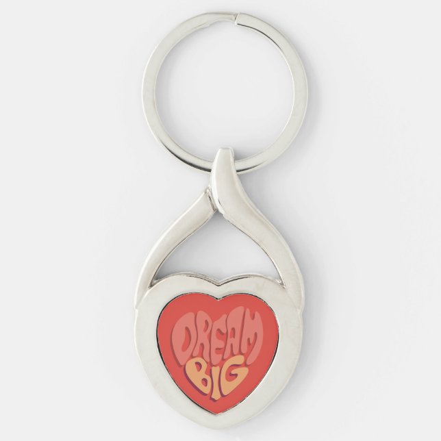 Dream Big: Red Heart Powerful Slogan Twisted Heart Silverfärgad Nyckelring (Framsidan)