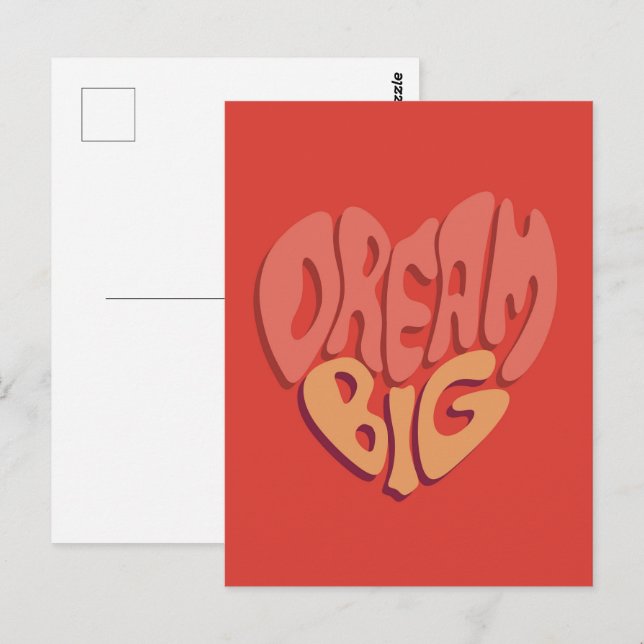 Dream Big: Red Heart Powerful Slogan Vykort (Fram/baksida)