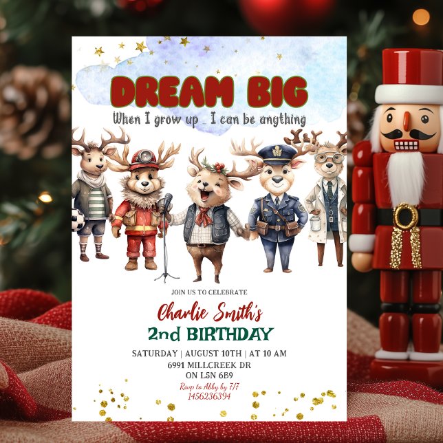 Dream Big Reindeer Career Theme Kids Birthday Inbjudningar (Skapare uppladdad)