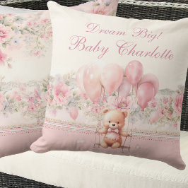 Dream Big Rosa Teddy Flicka Nursery Kudde
