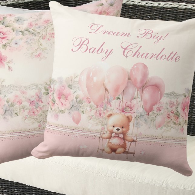 Dream Big Rosa Teddy Flicka Nursery Kudde (Skapare uppladdad)