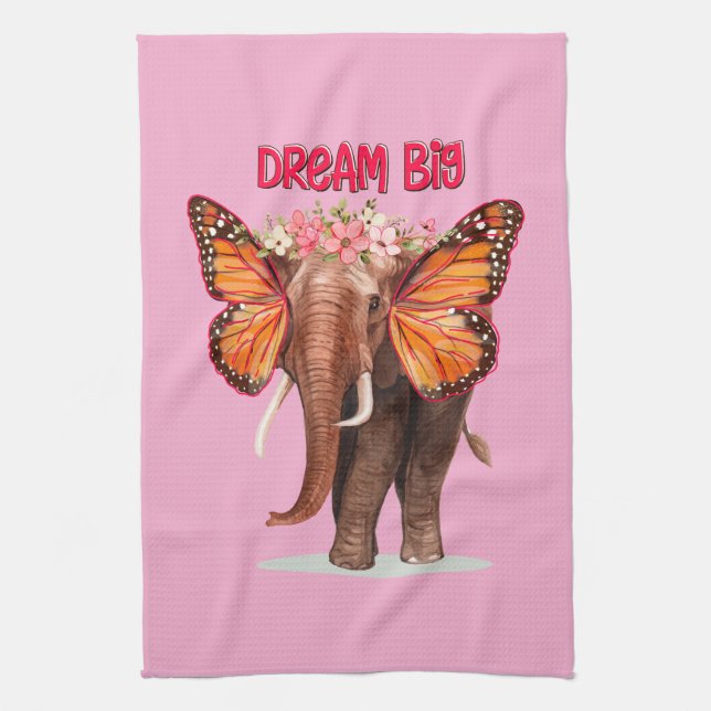 Dream Big som en elefant inspirationslös Kökshandduk (Vertikal)