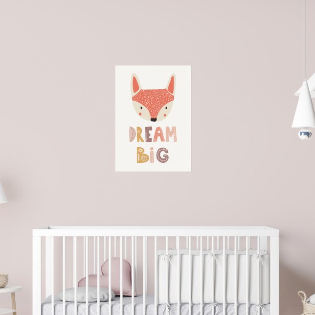Dream Big | söt liten räv Poster (Barnkammare 2)