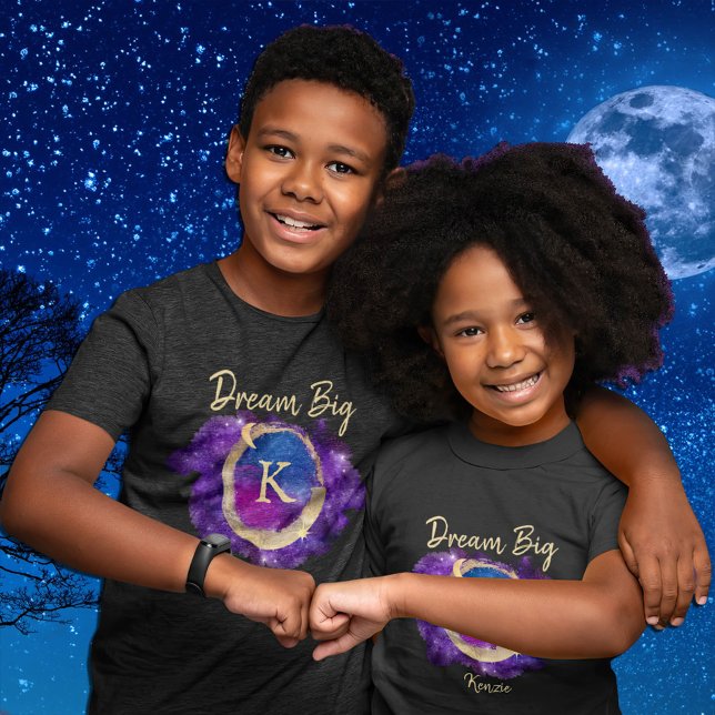Dream Big Space Galaxy Metallic Guld Monogram Namn T Shirt (Skapare uppladdad)