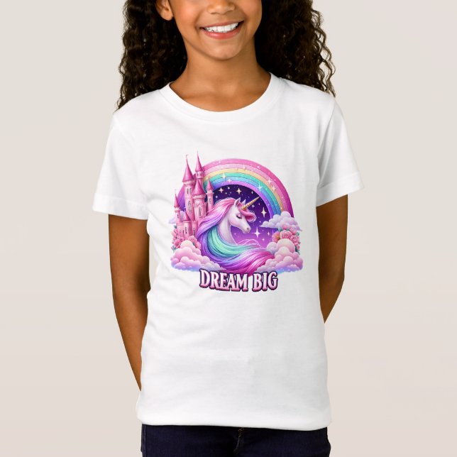 Dream Big Unicorn T-Shirt - Rainbow Girls' Tee (Framsida)