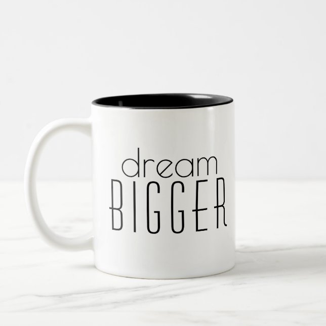 Dream Bigger Motivational Goals Modern Script Två-Tonad Mugg (Vänster)