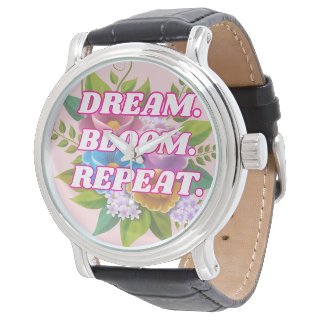 Dream Bloom Repeat Blommigt Motivational Necklace Armbandsur (Vinklad)