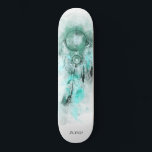 *~* Dream Boho Catcher Helig Tribal Shamanic Aqua Mini Skateboard Bräda 18,5 Cm<br><div class="desc">* Western BOHO American Watercolor Abstrakt Dream Catcher Journey med vackra Feathers som en Shamanic-symbol för en Native American Andlig Healer eller BOHEMIAM-design. *** färg är till största delen BLUE TURQUOISE , AQUA , VITE . Denna spritbaserade, esoteriska populära boho kreativ abstrakt modern drömmare och Fjäderdesign kommer med största sannolikhet...</div>