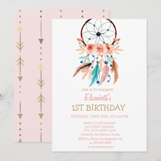 Dream Catcher,Boho Birthday-inbjudan Inbjudningar (Fram/baksida)