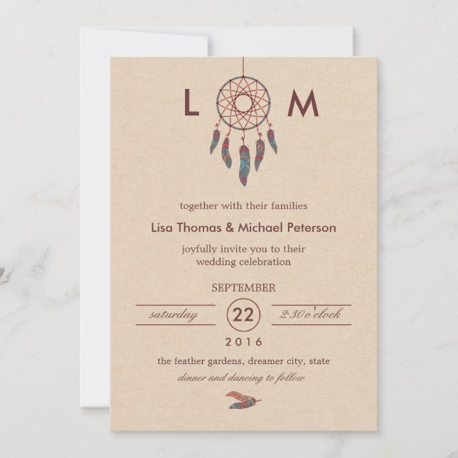 Dream Catcher bröllopsinbjudan Inbjudningar (Framsida)
