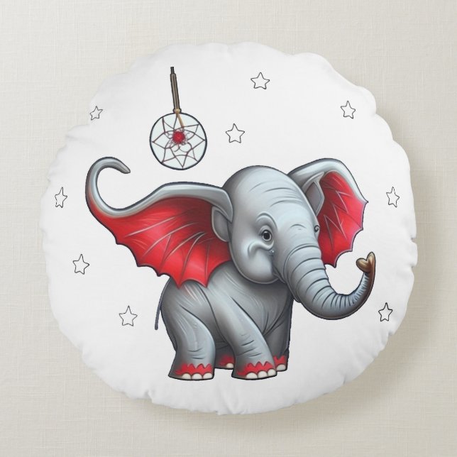 Dream Catcher Cute Baby Elephant. Genomskinlig bak Rund Kudde (Framsidan)