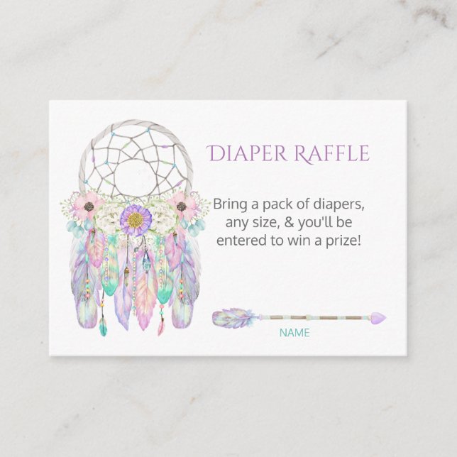 Dream Catcher Feathers Pastels Diaper Raffle Tilläggskort (Framsida)