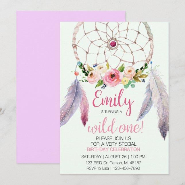 Dream Catcher första födelsedagen Inbjudningar (Fram/baksida)