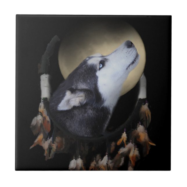 Dream Catcher Husky Art Tile Kakelplatta (Framsidan)