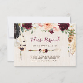 Dream Catcher Måne Peach & Burgundy Boho Bröllop OSA Kort