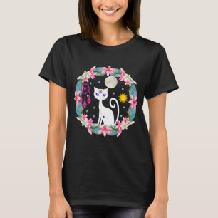 Dream Catcher Måne Stars Sol White Wiccan Cat T Shirt