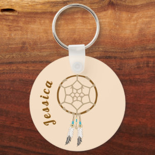Dream Catcher med Feathers och Turquise Pärlor Nyckelring