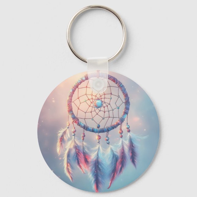 Dream Catcher med Soft Feathers och Pärlor Nyckelring (Framsida)
