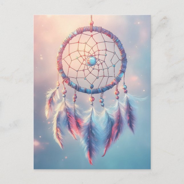 Dream Catcher med Soft Feathers och Pärlor Vykort (Framsida)