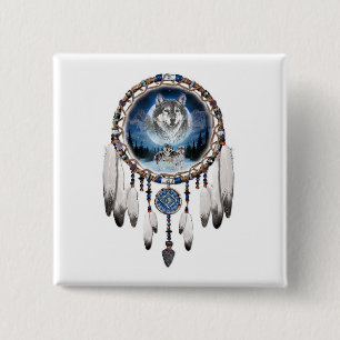 Dream Catcher med vargens bakgrund Knapp