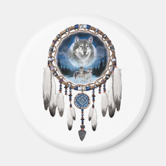 Dream Catcher med vargens bakgrund Magnet (Framsidan)