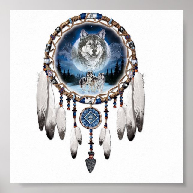 Dream Catcher med vargens bakgrund Poster (Framsidan)