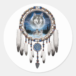 Dream Catcher med vargens bakgrund Runt Klistermärke