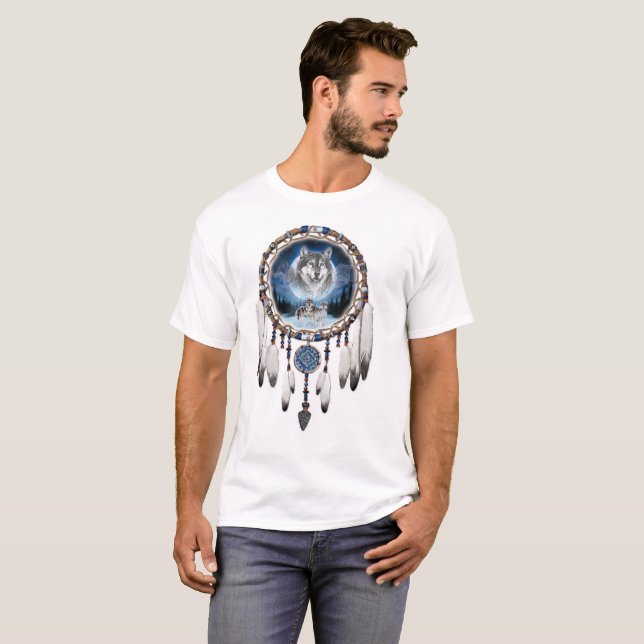 Dream Catcher med vargens bakgrund Tee (Hel framsida)