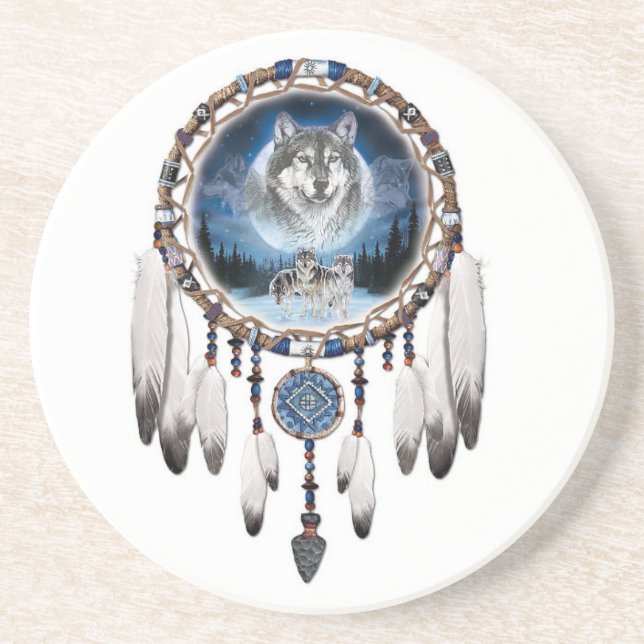 Dream Catcher med vargens bakgrund Underlägg Sandsten (Framsidan)